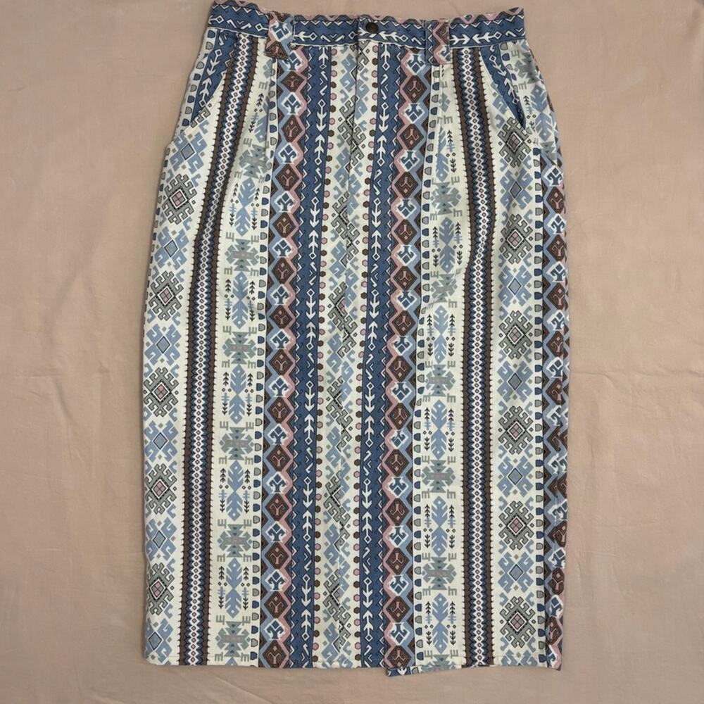 Backyard Blues Vintage Western Geometric Patterned Blue and Brown Women's Skirt